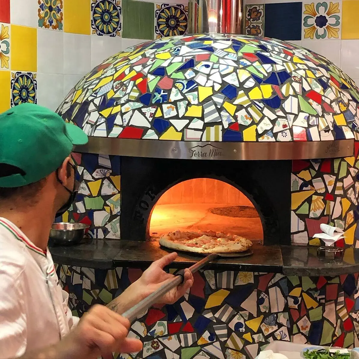 Colourful brick oven at Terra Mia Málaga